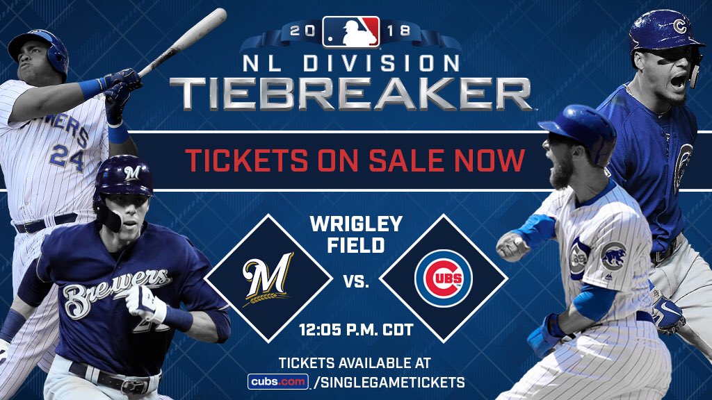 Cubs's tweet photo. Tickets for tomorrow’s tiebreaker game are on sale NOW: https://t.co/gqmOyvlxp2
 
#EverybodyIn https://t.co/2CO0TncnG8