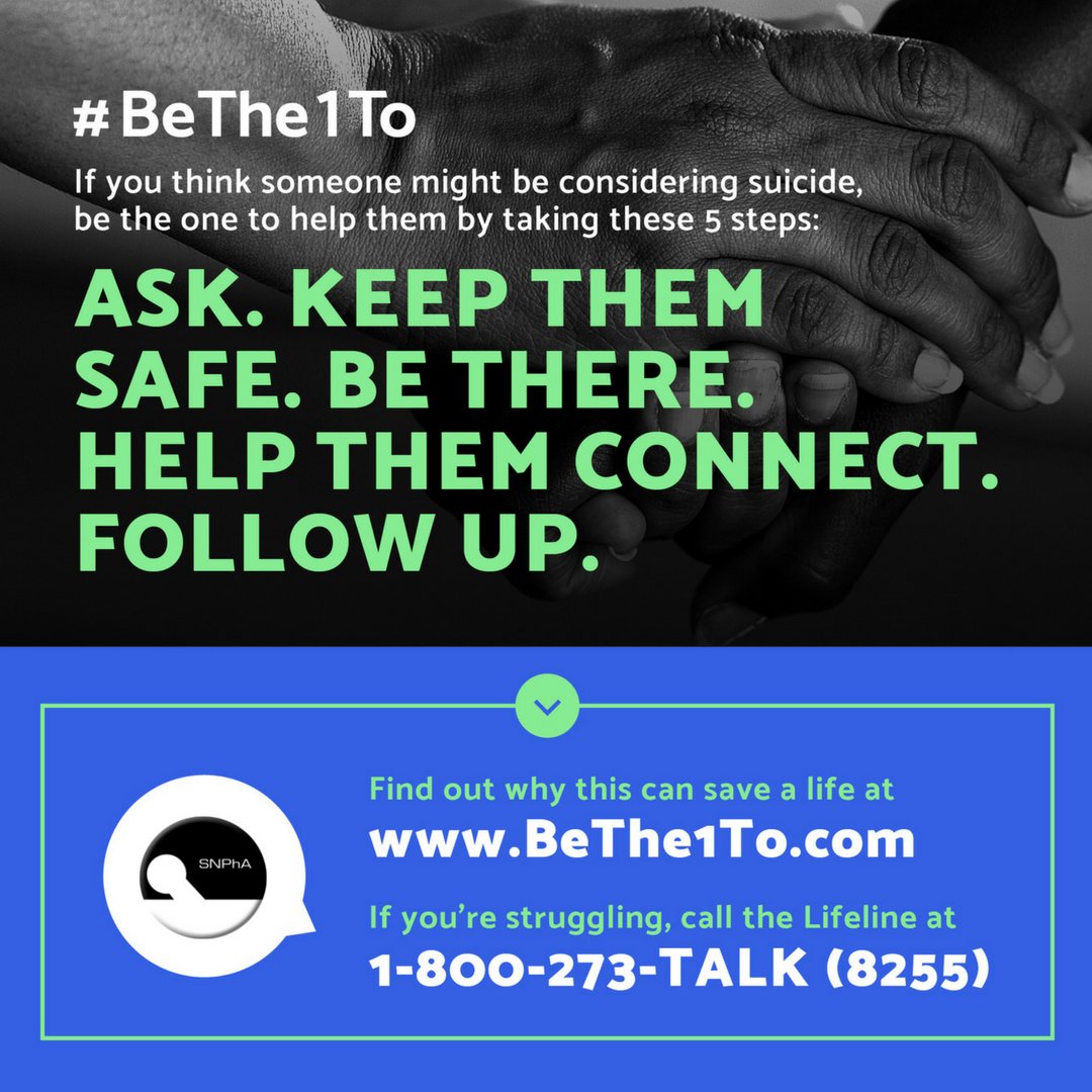 snpha_llu's tweet photo. According to the website, https://t.co/4XdFPUjUDv, 1 in 65,000 children who are in ages between 10~14 dies by suicide every year. There is a way to prevent this. Help people to feel connected and reach out for them. https://t.co/Xi15GCfuIh