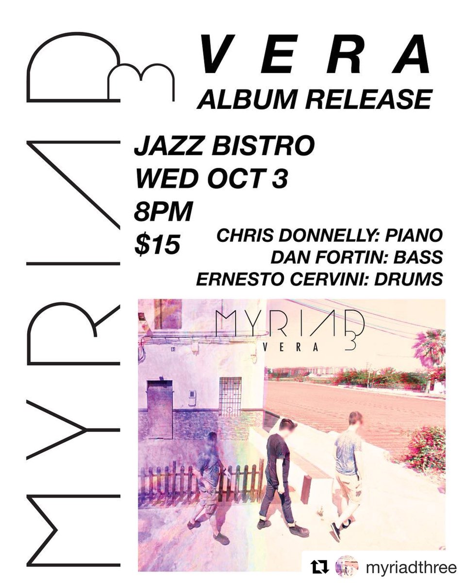 #Repost @myriadthree 
・・・
V E R A album release party at @jazzbistroto wed oct 3 // 8pm // $15
.
.
.
#toronto #jazzto #newmusic #jazzbistro #myriad3 #albumrelease @almarecordsofficial