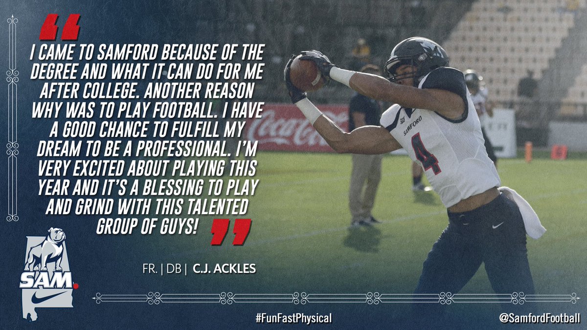 SamfordFootball's tweet photo. We're glad to have this guy, @cj_ackles11, in our program!

#FunFastPhysical
#AllForSAMford 🐶🐾 https://t.co/VAcnOnJVKY