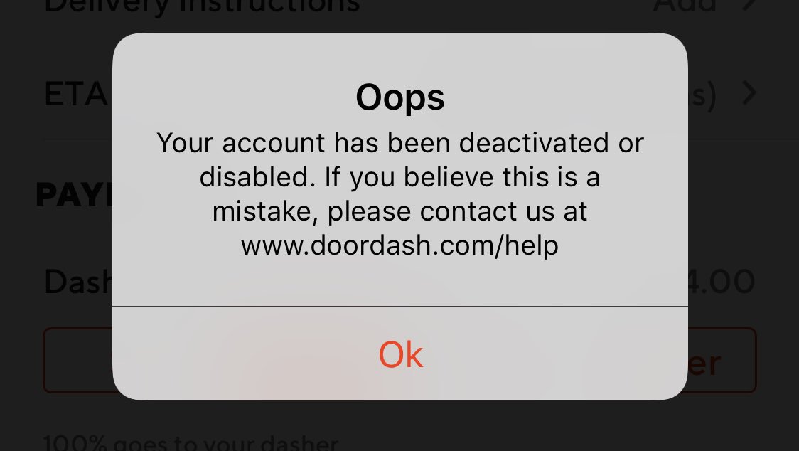 loganspencer's tweet photo. @DoorDash_Help you deactivated my account for no reason, so I’m deleting your app and using @UberEats from now on. Real cool https://t.co/rpocUoIaXx