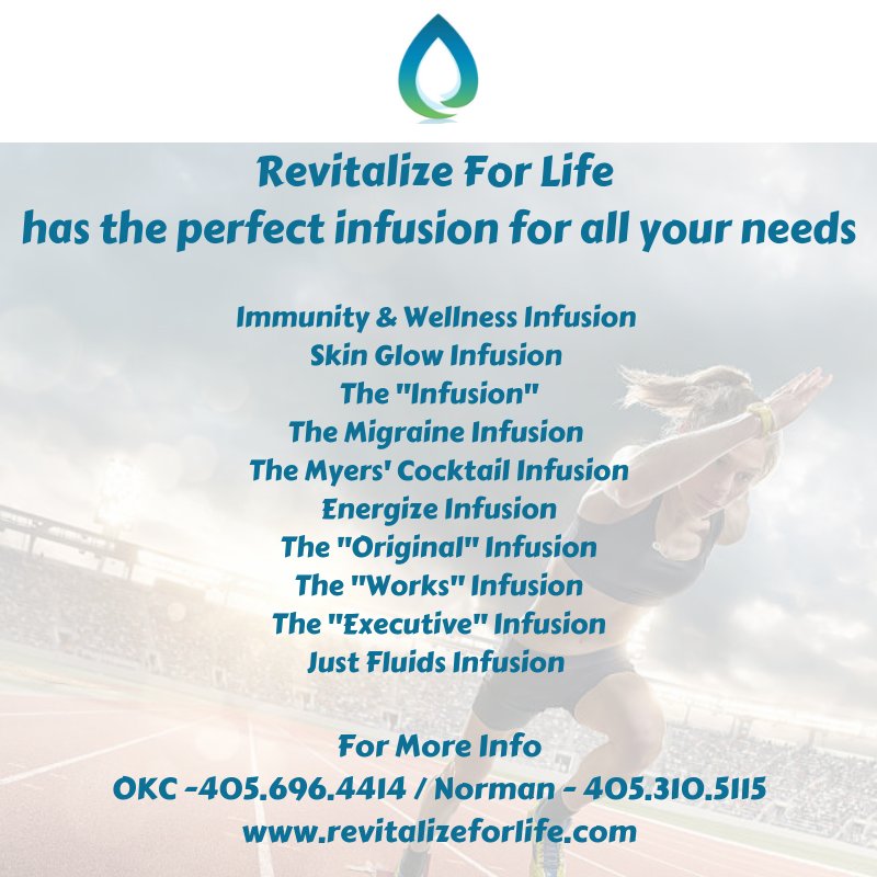 revitalize405's tweet photo. Whatever your needs, Revitalize For Life has got you covered. From immunity and wellness all the way to a hangover cure, we utilize the latest in hydration technology. 
OKC 405.696.4414 / Norman 405.310.5115 / https://t.co/Jr7bQQt8bJ https://t.co/4WtNolcgnO