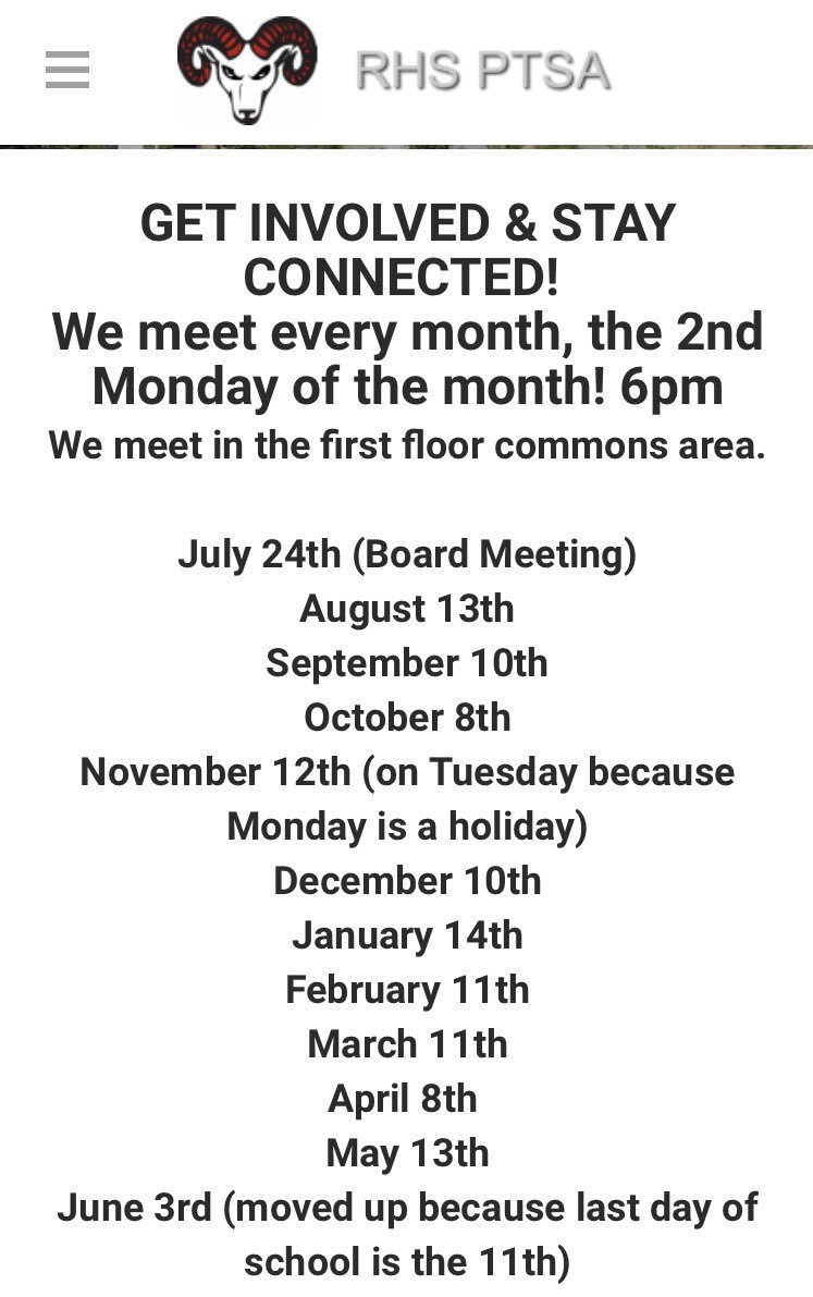 <a href="/RolesvilleRams/">Rolesville HS</a> families with a strong interest in being in the know attend your <a href="/RHS_PTSA/">Rolesville HS PTSA</a> meeting  <a href="/6pm/">Follow us @Shop6pm!</a> on Mon. 10/8. If you haven't signed up for the PTSA, please do so before 10/15.  The easiest method is through the MemberHub. rolesvillehsptsa.memberhub.store