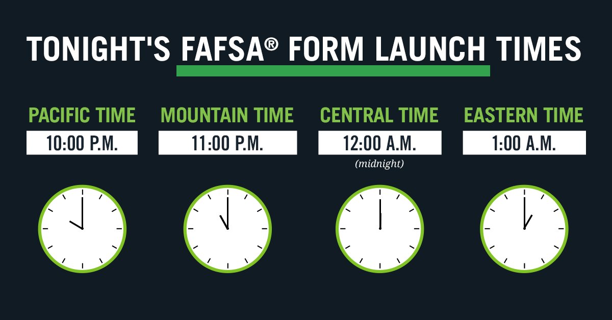 Federal Student Aid Twitter : "Get ready to it launches tonight at 12 a.m. CENTRAL time (that's 1 a.m. if you're on the east coast). https://t.co/Csn8o7TdPb" / Twitter
