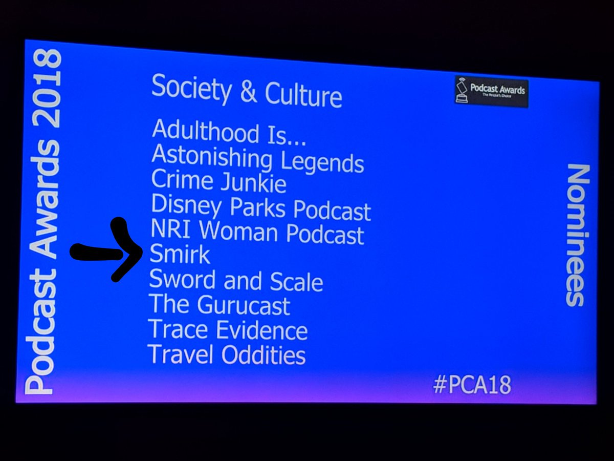 Sinkintothis's tweet image. Well, hey! At least we were nominated (@SmirkPodcast). Congratulations to all of the other nominees and winner. 
#PCA18