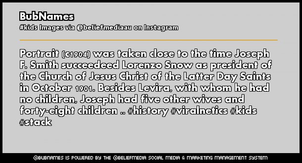 BubNames's tweet image. Portrait (c1904) was taken close to the time Joseph F. Smith succeedeed Lorenzo Snow as president of the Church of Jesus Christ of the Latter Day Saints in October 1901. Besides Levira, with whom he had no children, Joseph had five other wives and forty-eight children .. #histor