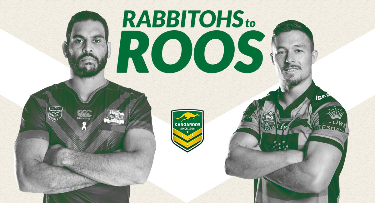 Introducing the new Australian Kangaroos' Captain Greg Inglis and their latest addition, Damien Cook! 🐇❤️💚🇦🇺

Well done boys!

#GoRabbitohs