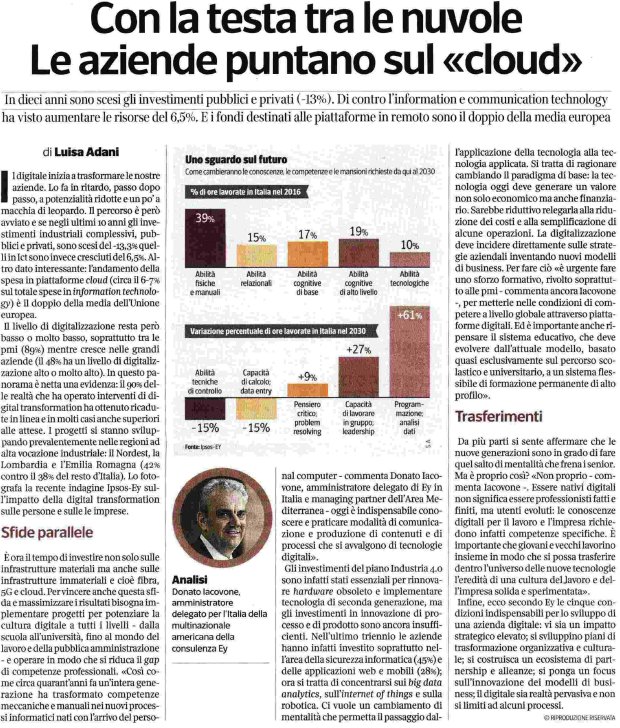 EY_Italy's tweet photo. Le aziende puntano sul #cloud, +6,5% investimenti in #Ict negli ultimi 10 anni. Ora necessario concentrarsi su #bigdataanalytics #IoT #robotica. E' la fotografia dell'indagine #EY #Ipsos sulla #digitaltransformation che presenteremo a #EYCapri. Non mancate https://t.co/H1syVyZwU3 https://t.co/1U3oexjLFv