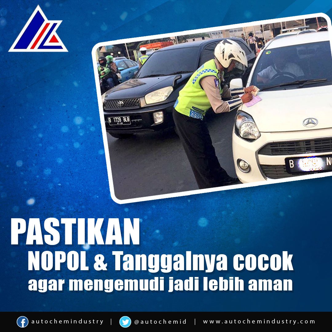 Ngingetin sob, lihat-lihat tanggalan jika akan keluar membawa mobilnya,  apakah akhiran pelat nomornya ganjil atau genap sesuai tanggalan.  Pemberlakuannya makin ketat, lo. 
#Autochem 
#GanjilGenap 
#TertibLaluLintas
#NopolKendaraan
Follow us IG <a href="/Autochem/">Dick Dross</a> autochemindustry.com