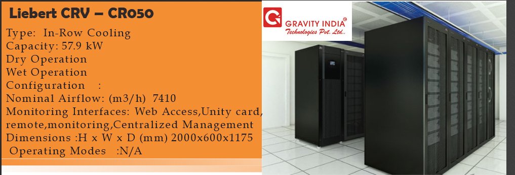 gravityindiatec's tweet photo. Liebert CRV from 10 to 60 kW. Efficient Cooling for IT Equipment - The Liebert CRV, row-based cooling unit is optimized to ensure maximum cooling capacity in a minimal footprint.
#Gravityindiapvtltd #Vertiv #InRowCooling #PrecisionAirCondition https://t.co/3wKGHDHn14