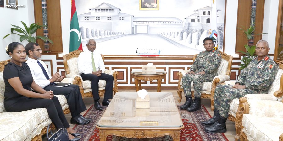 MNDF_Official's tweet photo. Dhivehi Raajjeyge Inthikhaabee Raees, Hon. Ibrahim Mohamed Solih, Chief of Defence Force, Major General Ahmed Shiyam aa, Miadhu Bahdhalukuravvaifi. https://t.co/tfsRm0GfKo