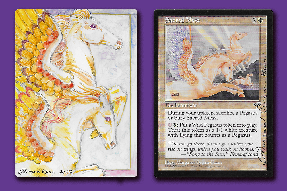 Organ_Kean's tweet photo. More equines! I love painting equines, and I think maybe you do too! Auction - #mtgart #vorthos #Pegasus #whiteback #artistproof #MagicTheGathering https://t.co/PpXw7s8ix7 https://t.co/T9SUQGbTZW