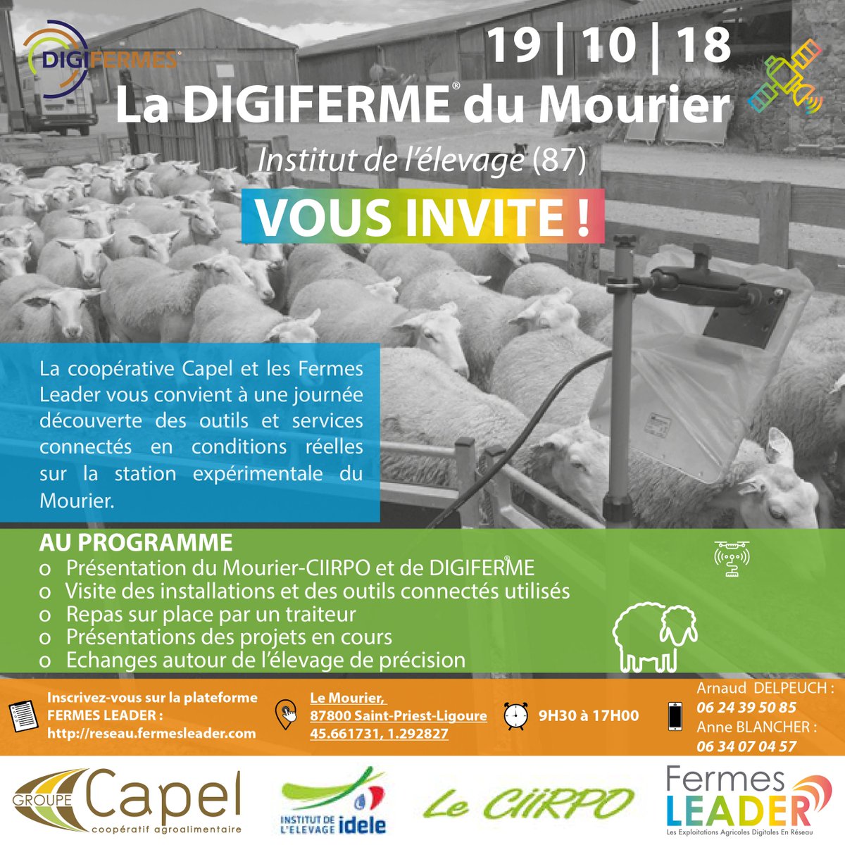 Fermes_LEADER's tweet photo. 📌 RAPPEL #INVITATION #FermesLEADER
Le 19 octobre 2018
Il reste encore quelques places !
Journée découverte des outils et services connectés en conditions réelles sur la station expérimentale du Mourier
inscriptions par ici 👇👇👇
https://t.co/Q2LyD2rGmR
#agriculture
#agtech https://t.co/vHk05BOsUa