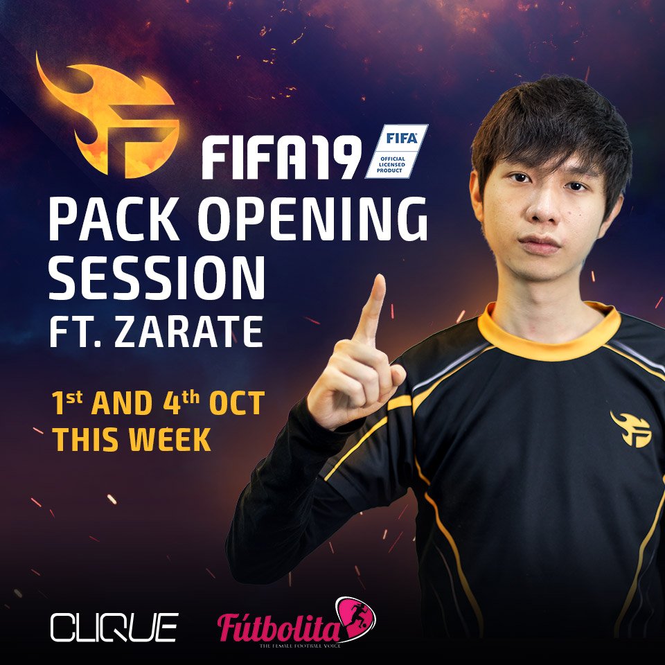 teamflash_gg's tweet photo. 🎮🇸🇬 It has been a week since the official release of @EASPORTSFIFA 19 - we'll be doing two live stream pack-opening sessions today and Thursday evening, SGT 7pm! Tune in to @Flash_Zarate on FB live this evening #teamflash #FIFA19 #esports https://t.co/Z0AGfK2azt
