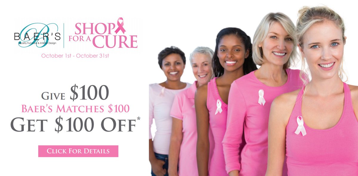 BaersFurniture's tweet photo. Shop For a Cure with Baer's ~ October 1st - October 31st 

Give $100. Baer’s Matches $100. Get $100 Off 
https://t.co/zZC247KGMI

All proceeds go to the University of Miami Sylvester Comprehensive Cancer Center. #BaersCares #ShopForACure https://t.co/dMe4ZGtSud