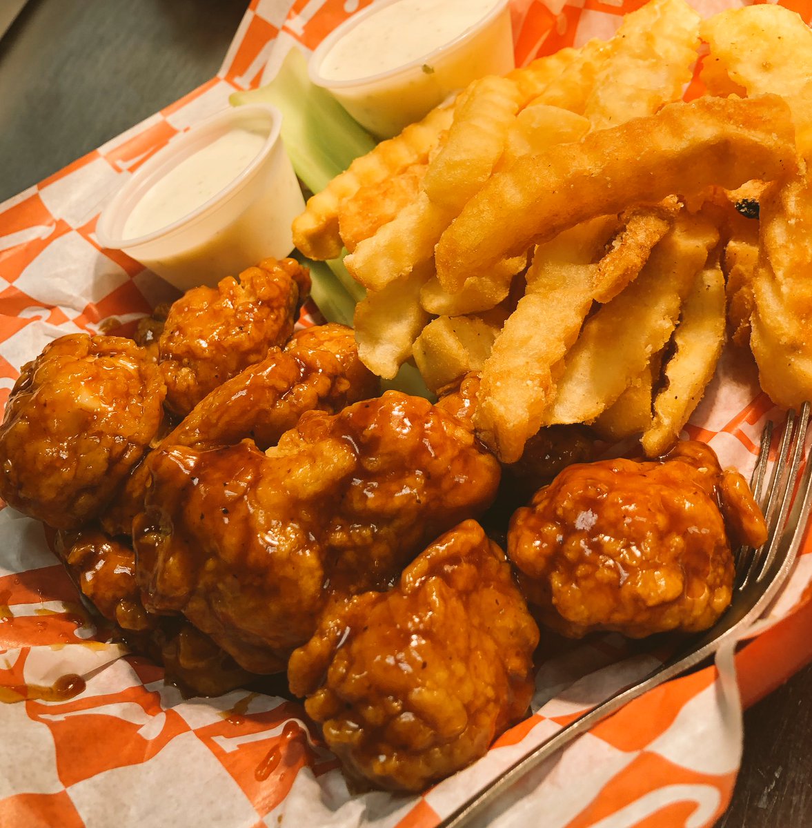Retweet for a shot at Free Boneless Wings for a year! $.50 boneless wings every Tuesday. Starts this week! #lfk