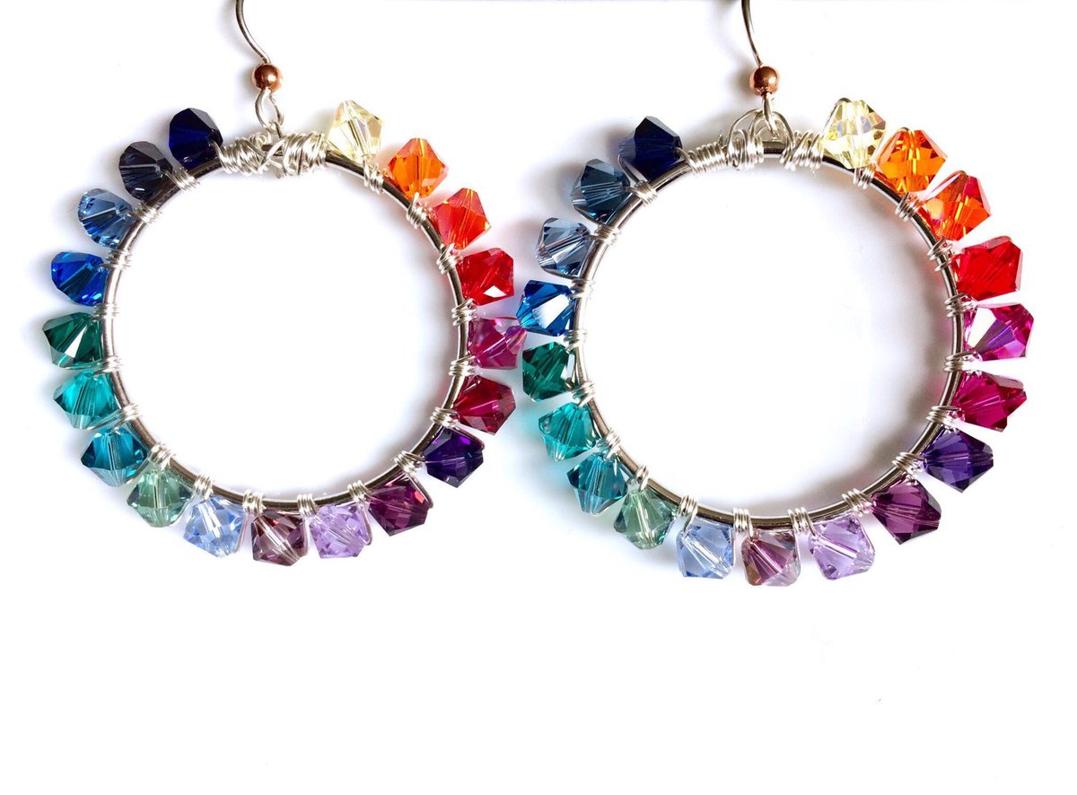 Rainbow Swarovski Crystal Hoop Earrings #etsy #jewelry #earrings #hoops #bohochicearrings #rainbowbohochic etsy.me/2DEDc5Y