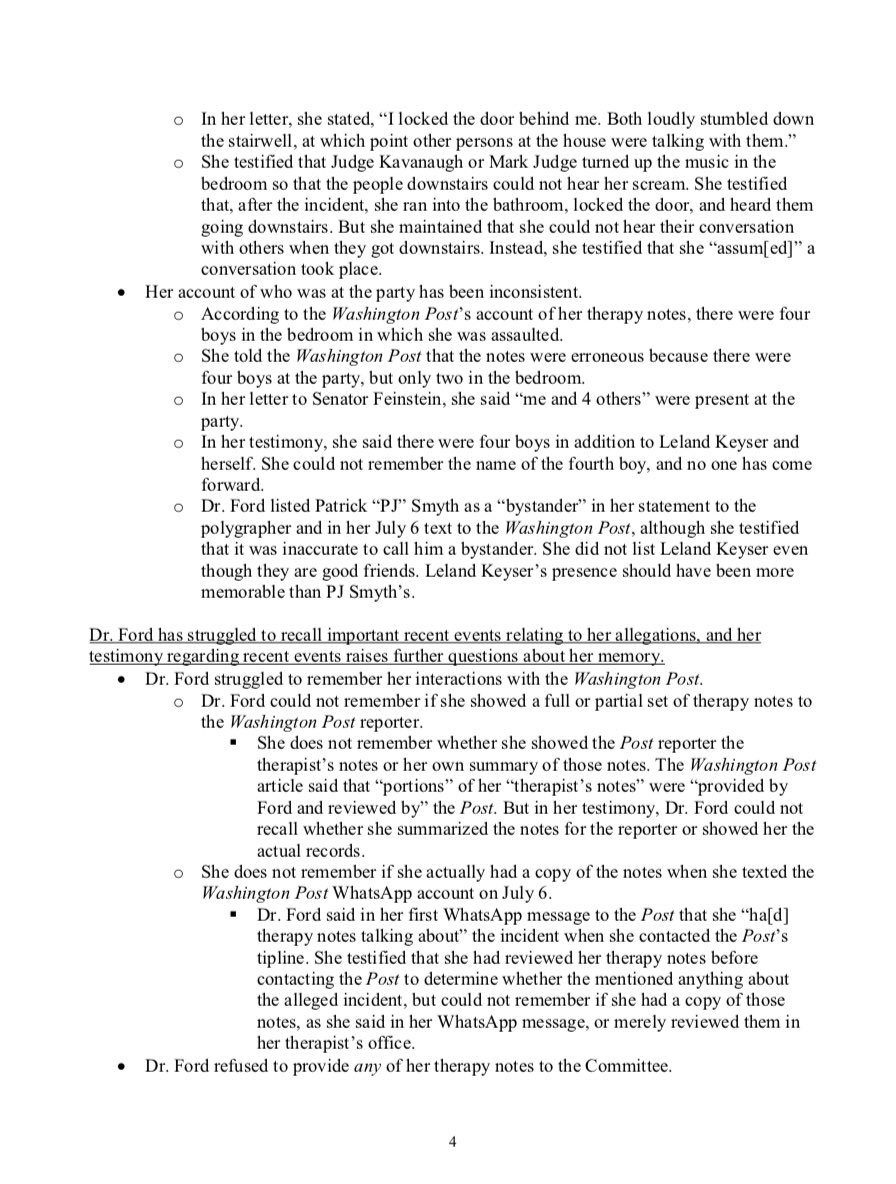 frankthorp's tweet photo. Memo from outside counsel Rachel Mitchell to GOP Sens obtained by @NBCNews: “I do not think that a reasonable prosecutor would bring this case base on the evidence before the committee” https://t.co/W0JHOTOVS6
