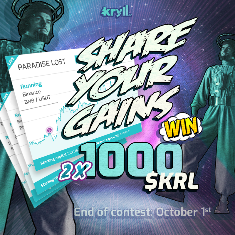 #Reminder 🎉 Tweet a screenshot of the gains you made with #Kryll with the hashtag #ShareYourKryllGains 💰

— Live trading only (not live simulation)
— 2×1000 $KRL to win 🎁
— End of contest and random draw TODAY! 📅

🤞🏼 Good luck to everyone! 

#KryllChallenge