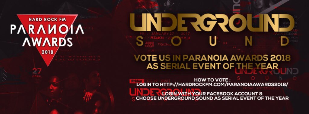 Bobby Suryadi (@djbobby_s) on Twitter photo Vote us in paranoia awards 2018 as serial event of the year
.
How to vote : login to hardrockfm.com/paranoiaawards…
.
Login with your facebook account & choose UNDERGROUND SOUND as SERIAL EVENT OF THE YEAR
.
Thanks for your support
<a href="/STADIUMDJS/">STADIUM PRODUCTION.</a> <a href="/108_jakarta/">108 thenewatmosphere</a> <a href="/stadiumjakarta/">Stadium Jakarta | Stadium production</a> Vote us in paranoia awards 2018 as serial event of the year
.
How to vote : login to hardrockfm.com/paranoiaawards…
.
Login with your facebook account & choose UNDERGROUND SOUND as SERIAL EVENT OF THE YEAR
.
Thanks for your support
<a href="/STADIUMDJS/">STADIUM PRODUCTION.</a> <a href="/108_jakarta/">108 thenewatmosphere</a> <a href="/stadiumjakarta/">Stadium Jakarta | Stadium production</a>