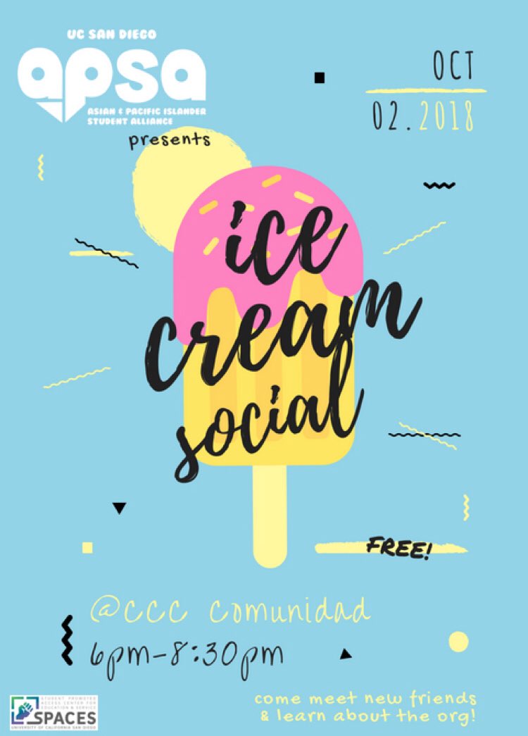 UCSD_APSA's tweet photo. Week 1? We think it's time to break the ice...cream. 🍦🍦 Let's get to know each other over ice cream! https://t.co/hrTFJp7SM3