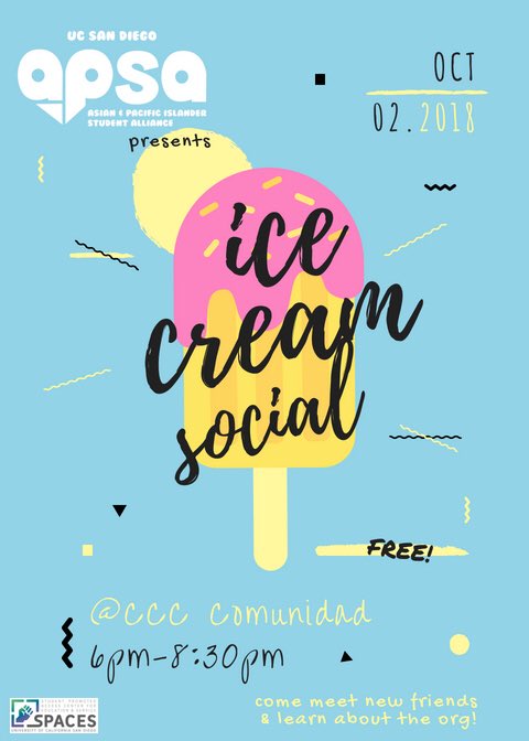 UCSD_APSA's tweet photo. Week 1? We think it's time to break the ice...cream. 🍦🍦 Let's get to know each other over ice cream! https://t.co/hrTFJp7SM3