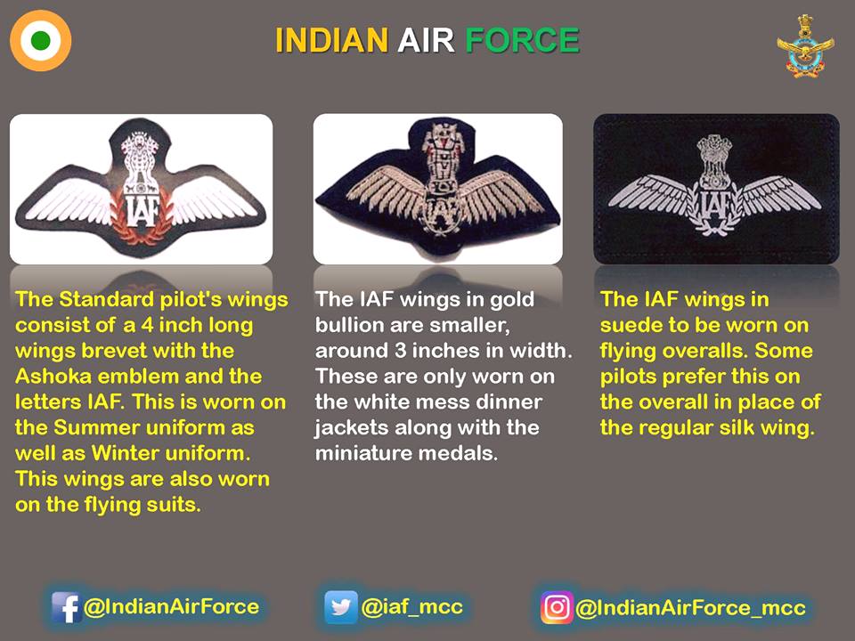 #AirForceDay2018 : #KnowTheIAF : The various Wings as worn by the Pilots Post Independence.
 
#AirWarriors