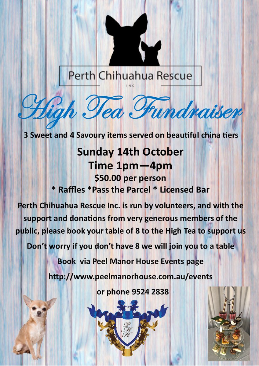 PeelManor's tweet photo. Tickets are available to support this very worthy cause, Perth Chihuahua Rescue also support the rescue, recovery, rehabilitation  and re-homing to a loving forever home  of Chihuahuas and small breed dogs........to book online https://t.co/4g4pFZ4eCa or call us 95242838 https://t.co/7J9tKzeIbY