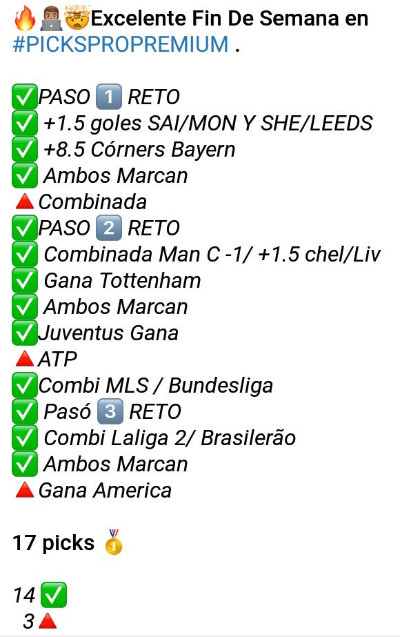 ApuestasPicksP1's tweet photo. 🤑😎🥇🇨🇴Wow... Que fin de semana tan efectivo en nuestro canal #PICKSPROPREMIUM donde diariamente a nuestros suscriptores les seguimos representando ganancias de una manera brutal!!!!

#TeamPicksPro #fútbol #colombia #picks #apuestasdeportivas #Dinero #GANANCIAS #canalfree https://t.co/YKkwvlf424