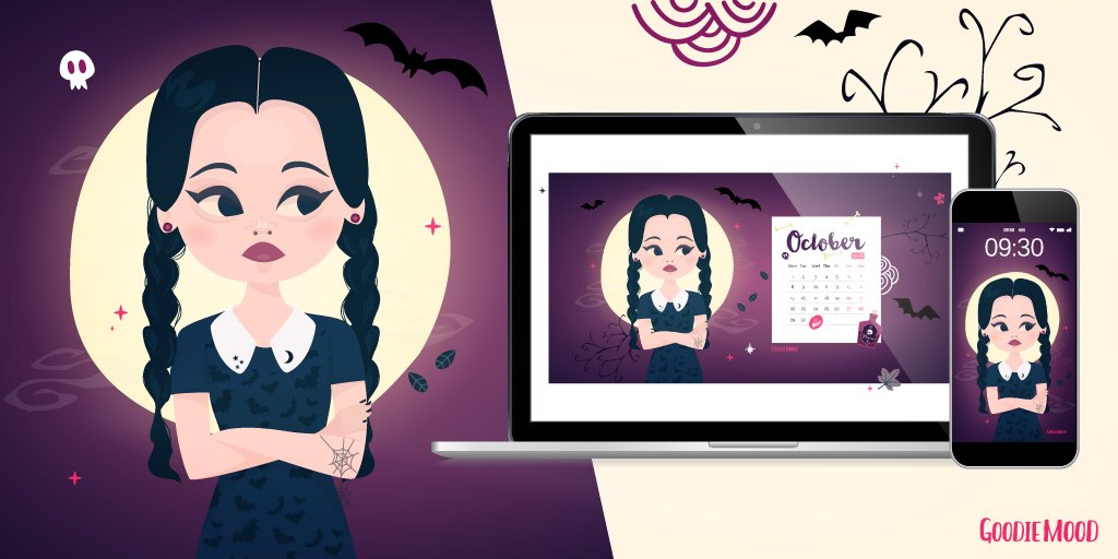 GoodieMood's tweet photo. 🌙 🖤 🎃 
👉🏻 https://t.co/IovwquOuOF
Pour ce mois d’octobre, je propose à vos écrans un petit côté gothique 🖤 avec cette Mercredi Addams à télécharger gratuitement !

🎃
#october #octobre #mercrediaddams #lafamilleaddams #wednesdayaddams #halloween #wallpaper #calendrier https://t.co/HUogHH5JSc