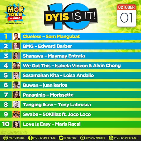 MORentPH's tweet photo. Unang araw sa buwan ng Oktubre kaya ito na ang mga kantang pasok at nananatili sa ating #DyisIsItManila Countdown para sa araw na ito. https://t.co/OyTHjPoLOG