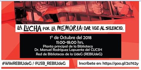 petrohs's tweet photo. «Editatón Movimiento Sociales #M68» organizado por @USB_REBIUdeG 
1 de octubre de 2018, 11-18hrs. Biblioteca Dr. Manuel Rodríguez Lapuente, Centro Universitario de Ciencias Sociales y Humanidades. #WikiREBIUdeG https://t.co/8vLTKcajpn