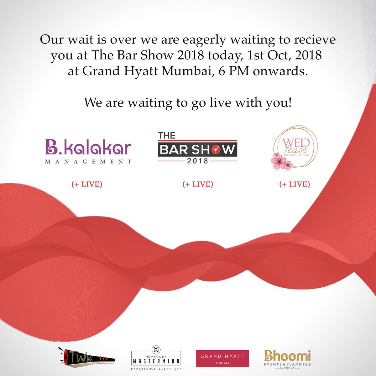 TheBarShow2018's tweet photo. Can't wait to see you tonight at Grand Hyatt Mumbai, 6 pm onwards ✨
#TheBarShow2018 #TheBarShow3.0 #TheWeddingBartenders https://t.co/Z9UebSIWAt
