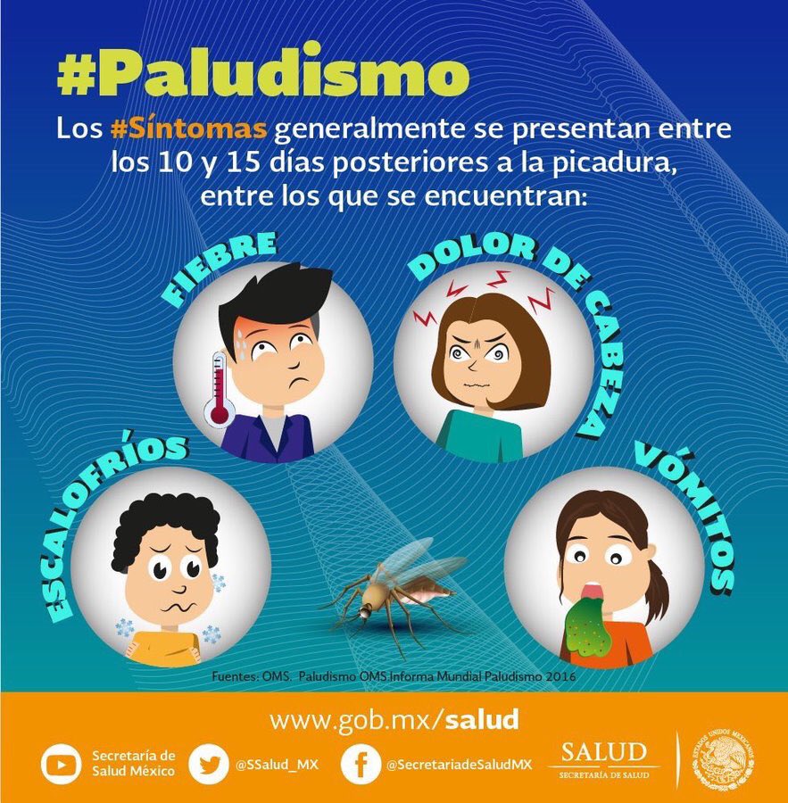 SSalud_mx's tweet photo. Fiebre, escalofrío, dolor de cabeza y vómitos son síntomas del paludismo https://t.co/oPn4RuSRqP