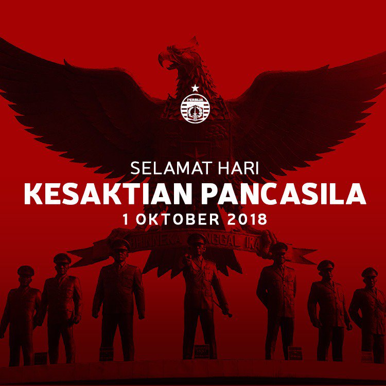 Persija_Jkt's tweet photo. Selamat Hari Kesaktian Pancasila “1 Oktober 2018". Mari perkokoh persatuan dan kesatuan bangsa untuk Indonesia yang lebih baik di masa mendatang. 💪🇮🇩
__
#PersijaJakarta #PersijaSelamanya https://t.co/alpB7P1xGT
