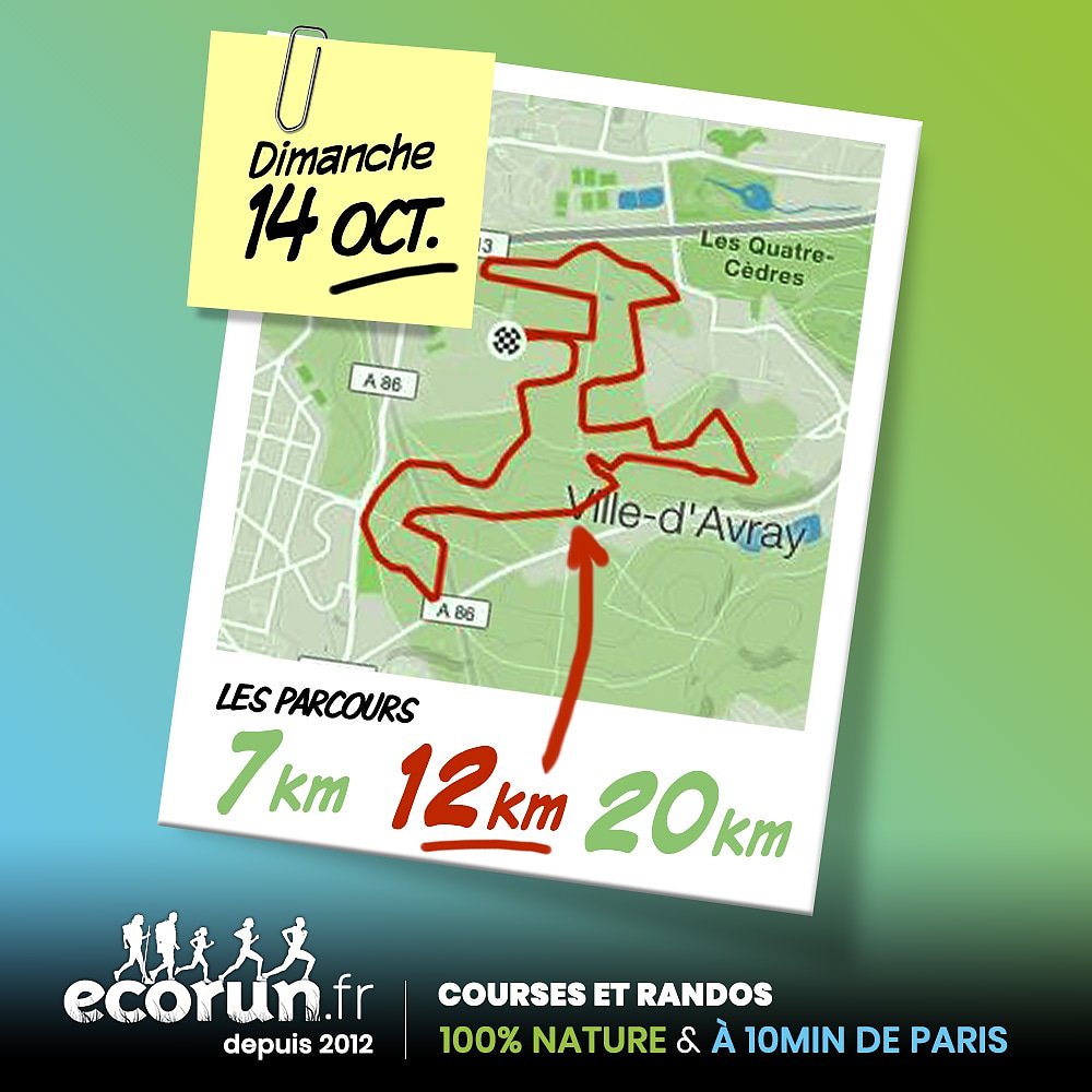 Ecorun_France's tweet photo. Sur l' @Ecorun_France il y a 3 parcours de course a pied et rando : 7km / 12km / 20km - voici le 12 km et c'est 100% en forêt a 10min de #Paris ! 
RDV Dimanche 14 octobre ! #running #10km  Inscriptions ici ➡️ https://t.co/GBYBkG7c0q https://t.co/TIs57zjjDe