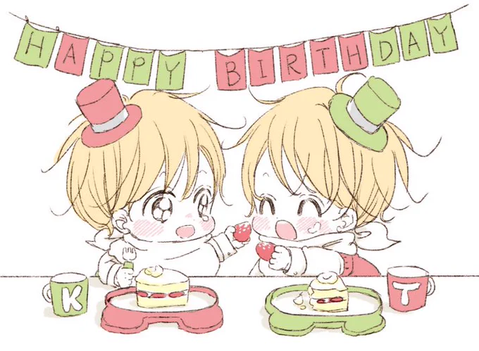 拓馬と数馬の誕生日なので、進まない仕事の息抜きも兼ねて落書きです。??

お互いに自分のケーキの苺をプレゼント!? 