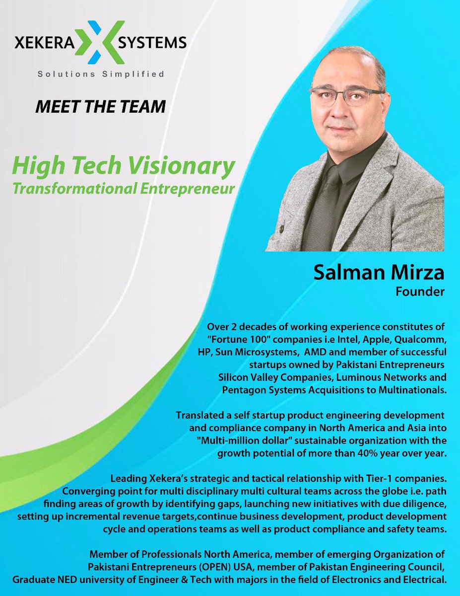 xekera's tweet photo. #meettheteam #Xekera 
#hightech #visionary #tranformational #entrepreneur #SalmanMirza 

For training details: https://t.co/78hDyqoRhv https://t.co/mBbFacUxi9