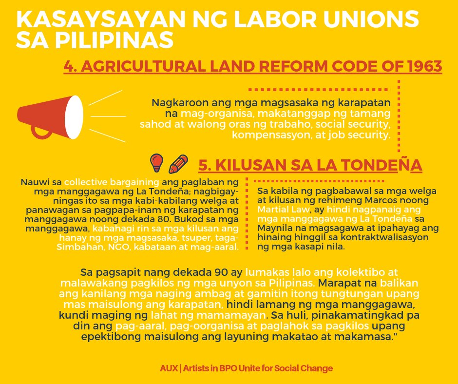 Alamin ang matingkad na kasaysayan ng mga labor unions sa Pilipinas sa pamamagitan ng mga infographics na ito. #StopUnionBusting