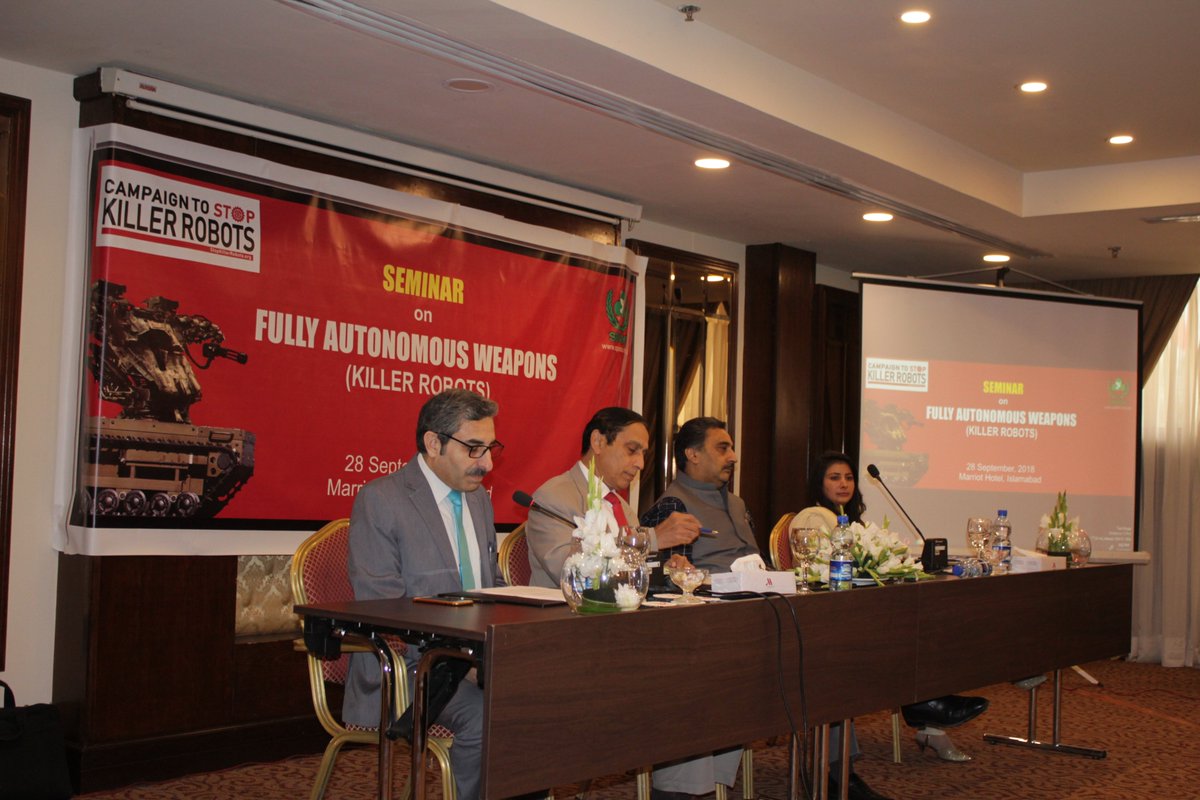 SPADOPakistan's tweet photo. SPADO organized a Seminar on Friday 28th Sep 2018 on "Fully Autonomous Weapon Systems (Killer Robots)"
Among distinguished speakers & guests were think tanks, Lawyers, policy experts
#StopKillerRobots #BanKillerRobots #CampaignToStopKillerRobots #CCWUN #SPADO @BanKillerRobots https://t.co/sFcklAglUf