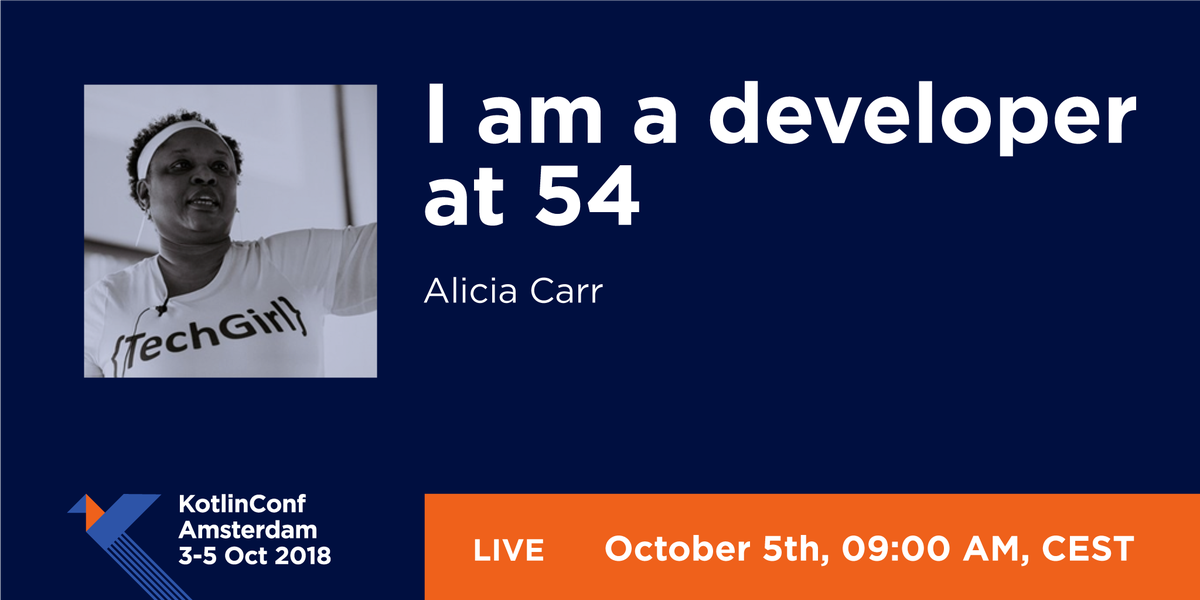 kotlinconf's tweet photo. In the keynote @Fineblkwoman will share her inspirational story of becoming a mobile app developer at the age of 51 https://t.co/8mhGsFgb95 https://t.co/EfC3KYMdBv