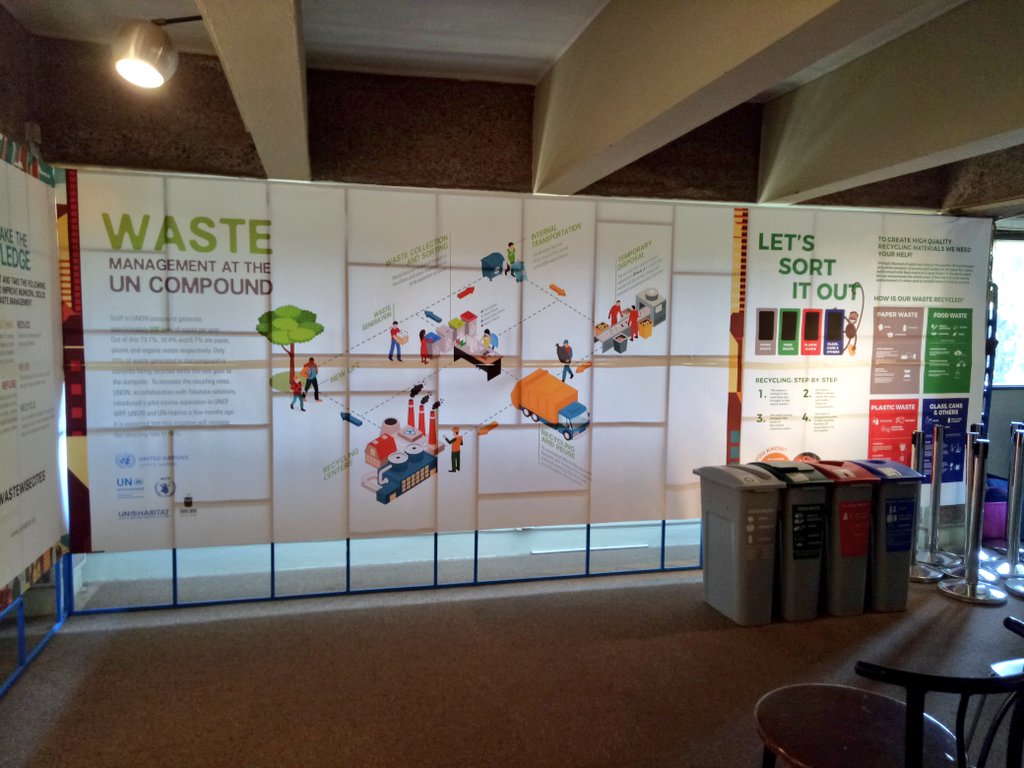 UNHABITAT's tweet photo. Loading... 
#WorldHabitatDay celebrations @unon marking the beginning of #UrbanOctober. 
This year, we focus on #WasteWiseCities and initiatives that can be used in solid waste management. @MaimunahSharif #Trash4art @UNEnvironment #LeavingNoOneBehind #GlobalGoals #cities2030 https://t.co/Ox9oebUjUP
