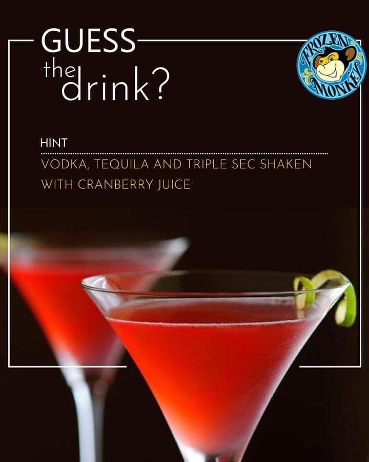 FROZENMONKEYBAR's tweet photo. #contestalert : A cocktail made with vodka, triple sec, cranberry juice, and freshly squeezed or sweetened lime juice, know which one? Answer correctly and stand a chance to win a Pizza meal for 2 (2 Mocktails,1 Pizza, 2 Desserts).

#frozenmonkey #Pune #UniversityRoad #Hinjewadi https://t.co/YL95RmcyHy