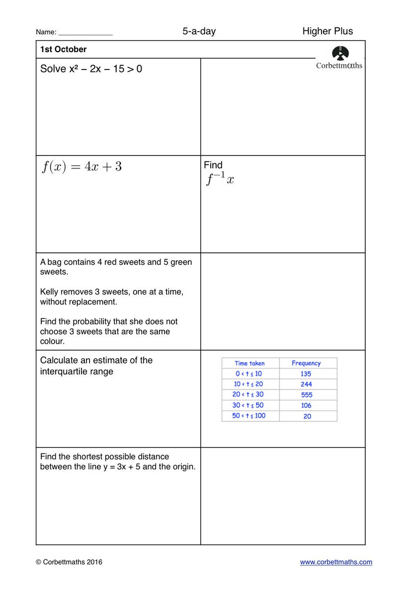 Corbettmaths's tweet photo. Studying for Higher GCSE Maths? Try today's Foundation Plus, Higher &amp; challenging Higher Plus #maths5aday answers: https://t.co/y0pzhCfwdz https://t.co/dBjl4YIGdg