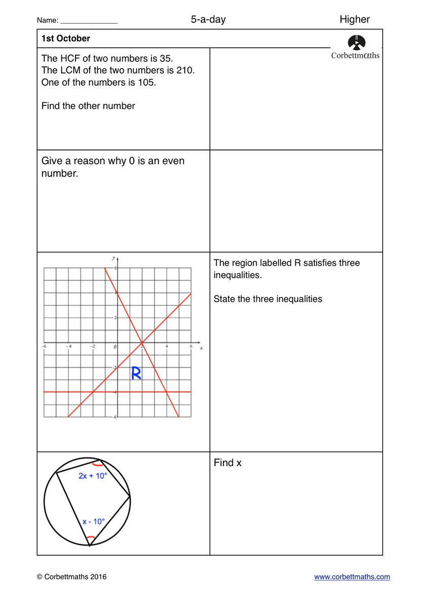 Corbettmaths's tweet photo. Studying for Higher GCSE Maths? Try today's Foundation Plus, Higher &amp; challenging Higher Plus #maths5aday answers: https://t.co/y0pzhCfwdz https://t.co/dBjl4YIGdg