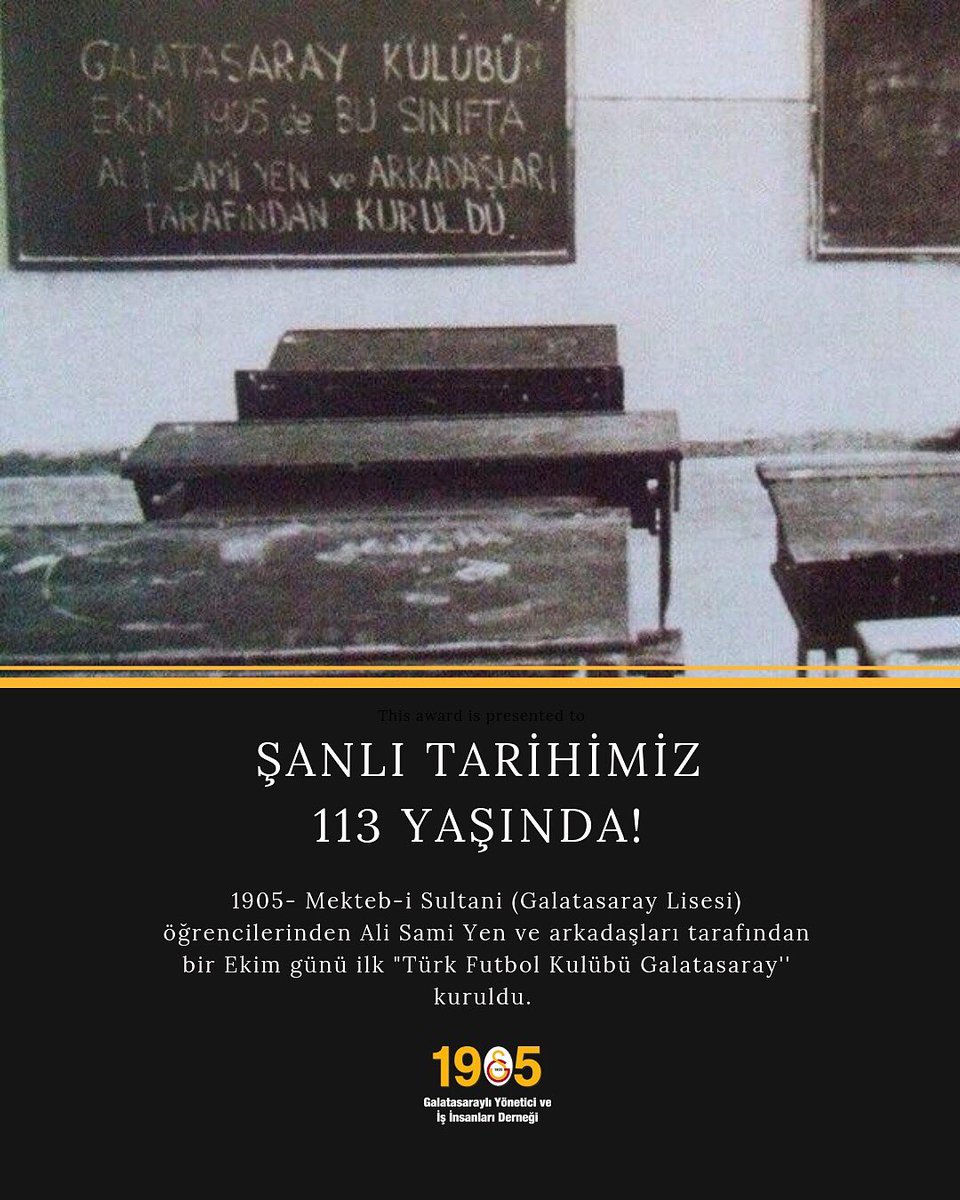 1905gsyiad's tweet photo. Galatasaray 113 yaşında!
.
.
‘Maksadımız İngilizler gibi toplu bir halde oynamak,bir renge ve bir isme malik olmak ve Türk olmayan takımları yenmektir.’ 
💛❤️
.
#galatasaray #galatasaray113yaşında #alisamiyen #galatasaraysk #galatasaraylisesi #türkiye #1905gs #1905gsyiad https://t.co/Qgl6sflMCc