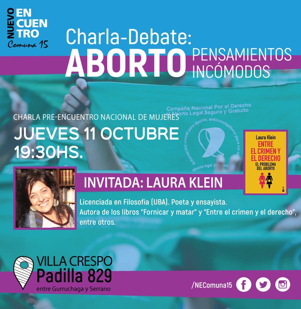 LauraKleinOK's tweet photo. Los invito este jueves a la charla debate sobre aborto: “Pensamientos Incómodos”. https://t.co/HsghflAeGL