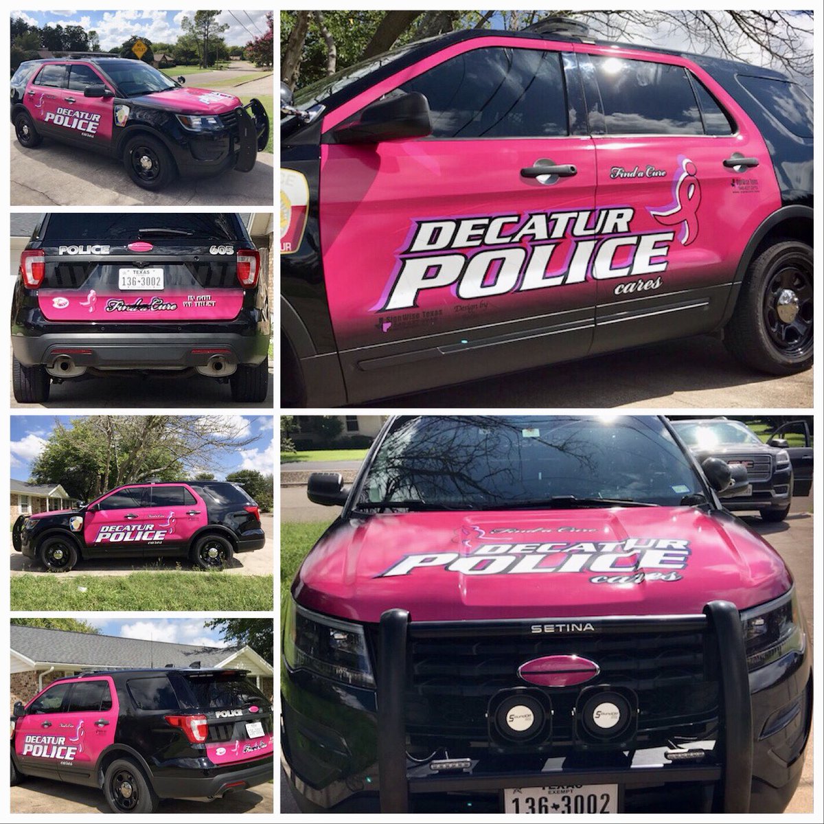 DecaturPD's tweet image. Thank You Lori Donald with SignWise Texas for donating and wrapping one of our cars again as we show our support! #BreastCancerAwareness #DomesticViolenceAwareness