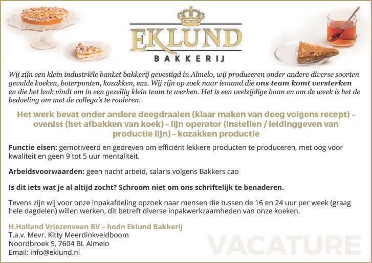 #vacature #vacatures #Almelo #twente #bakkerij #personeel #werk