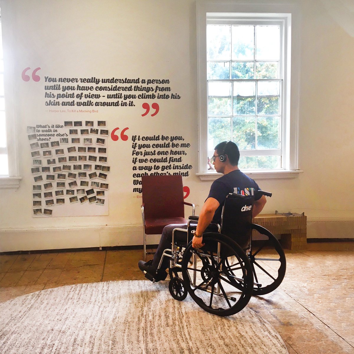 empathymuseum's tweet photo. A snap from last week's exhibit of #AMileinMyShoes at the Future of Storytelling Summit in NYC – thank you to everyone at #FoST2018 who came to see us. 👠 https://t.co/m2ijKvopdD